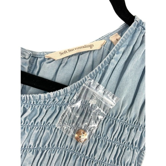 NEW SOFT SURROUNDINGS WASHED DENIM SMOCKED SLEEVELESS DRESS - Picture 4 of 9